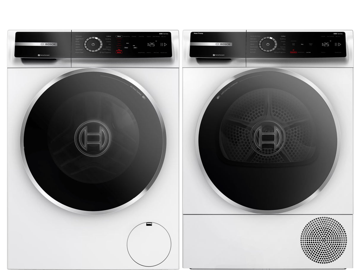 Bosch Front Load Washer & Electric Dryer Set, Side-by-Side Configuration - White