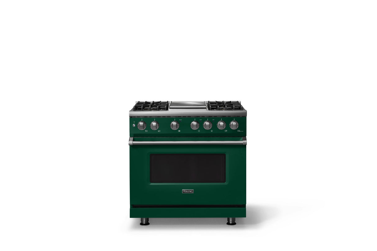 36"W. Dual Fuel Range (Burner: 4g, Finish: Ivy, Trim: Polished Chrome, Fuel: Propane)