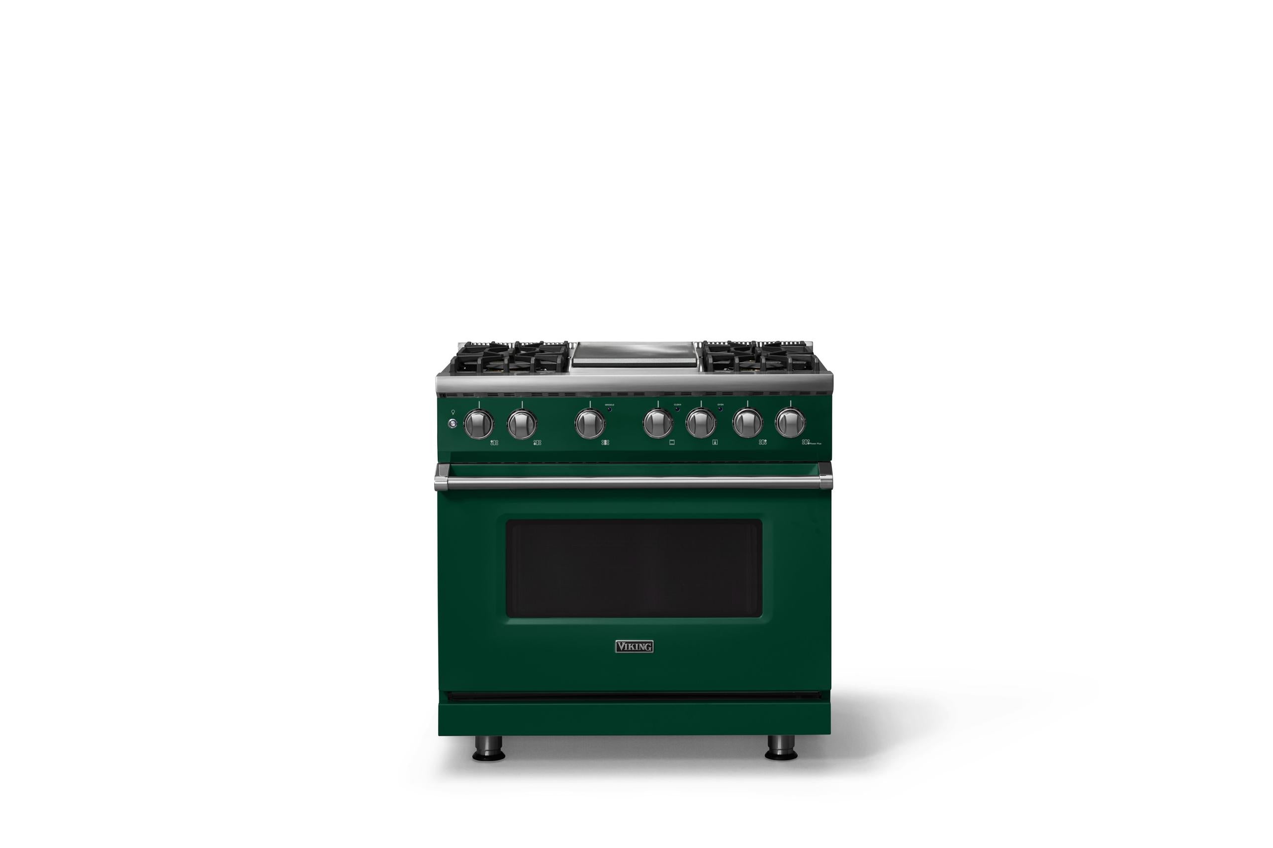 36"W. Dual Fuel Range (Burner: 4g, Finish: Ivy, Trim: Polished Chrome, Fuel: Propane)