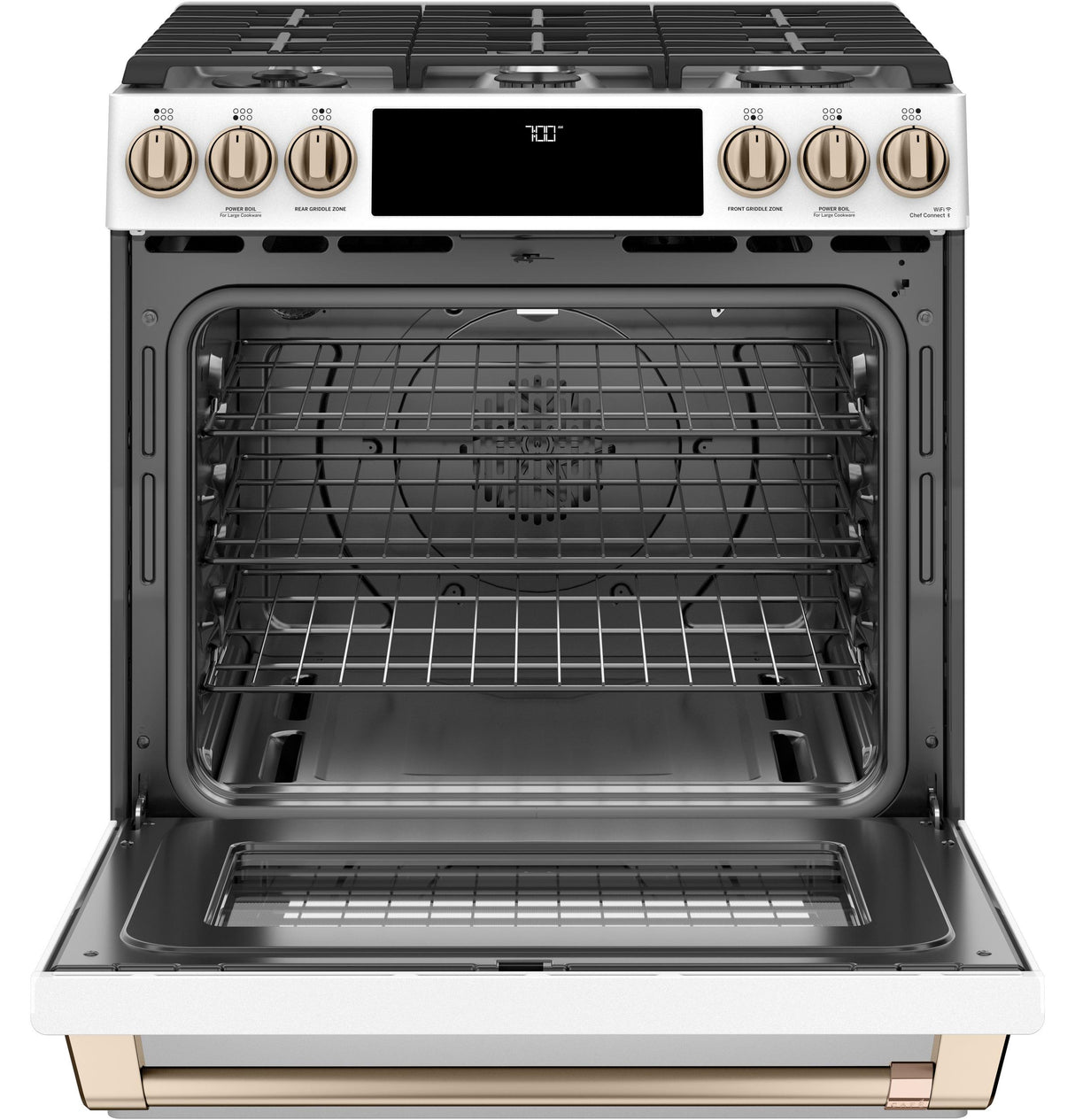 Café™ 30" Smart Slide-In, Front-Control, Gas Range with Convection Oven