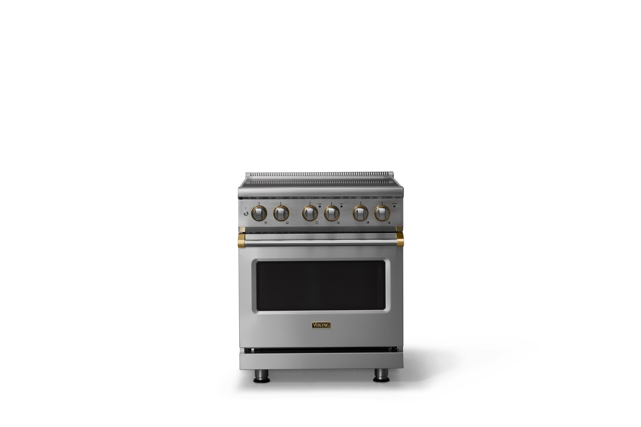 30"W. Electric Range (Finish: Stainless Steel, Trim: Brushed Brass)