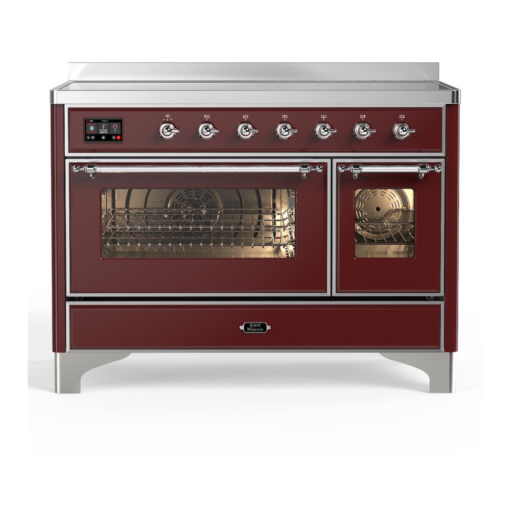ILVE UMIB48NR3BUC Majestic III 48 inch Induction Range with 6 Elements, 5.02 cu. ft. Total Oven Capacity (Triple Glass Door, Burgundy, Chrome)