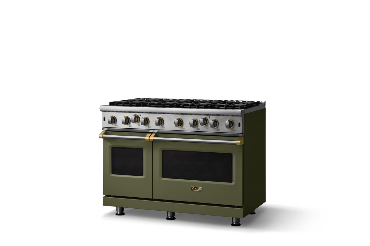 48"W. Open Burner Gas Range (Finish: Martini, Trim: Brushed Brass, Fuel: Propane)