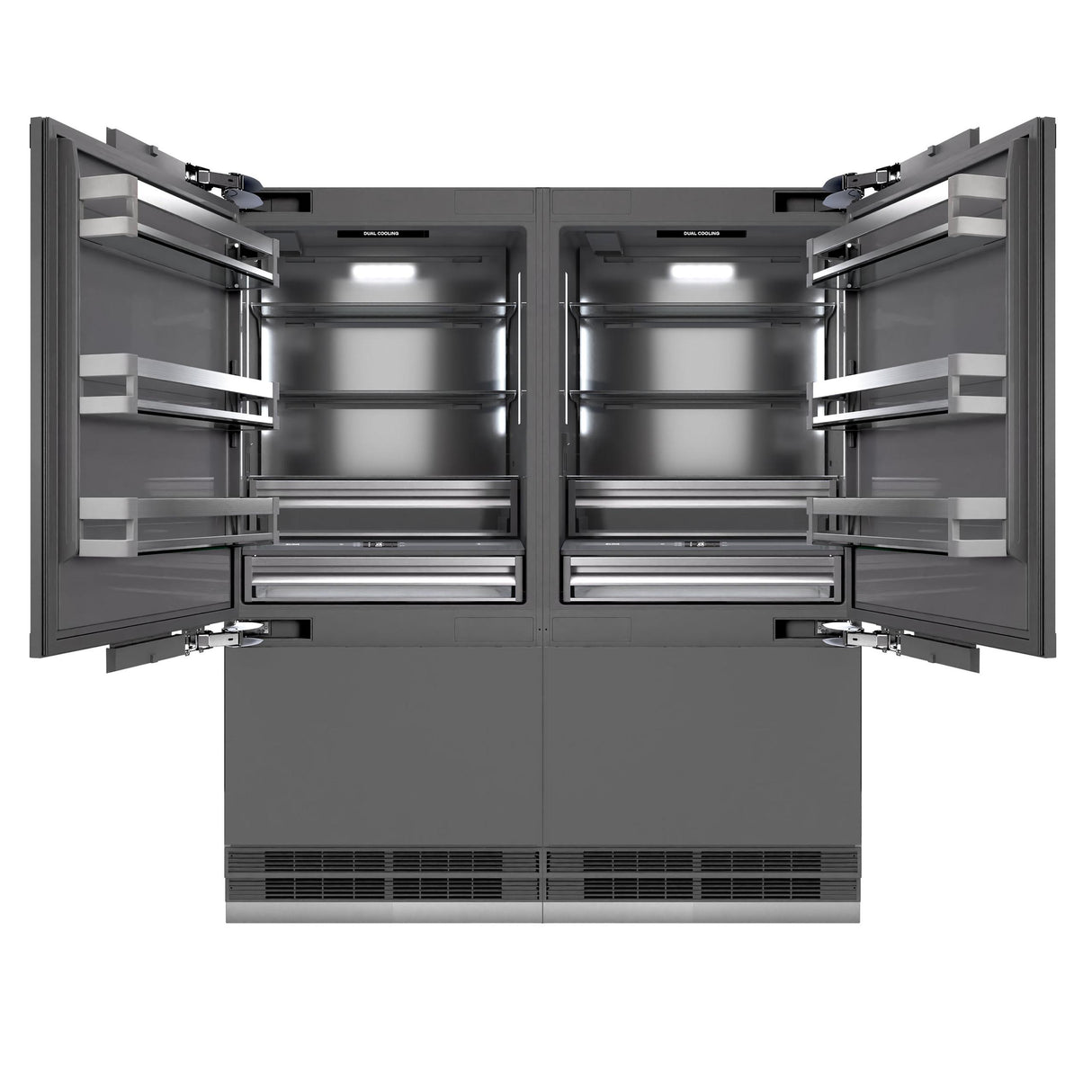 ZLINE Autograph Edition 72 in. 39.6 cu. ft. Panel Ready French Door Built-In Bottom Freezer Refrigerator with Water Dispensers and Ice Makers with Graphite Gray Interior and Polished Gold Accents (GRBITZ-72-G)