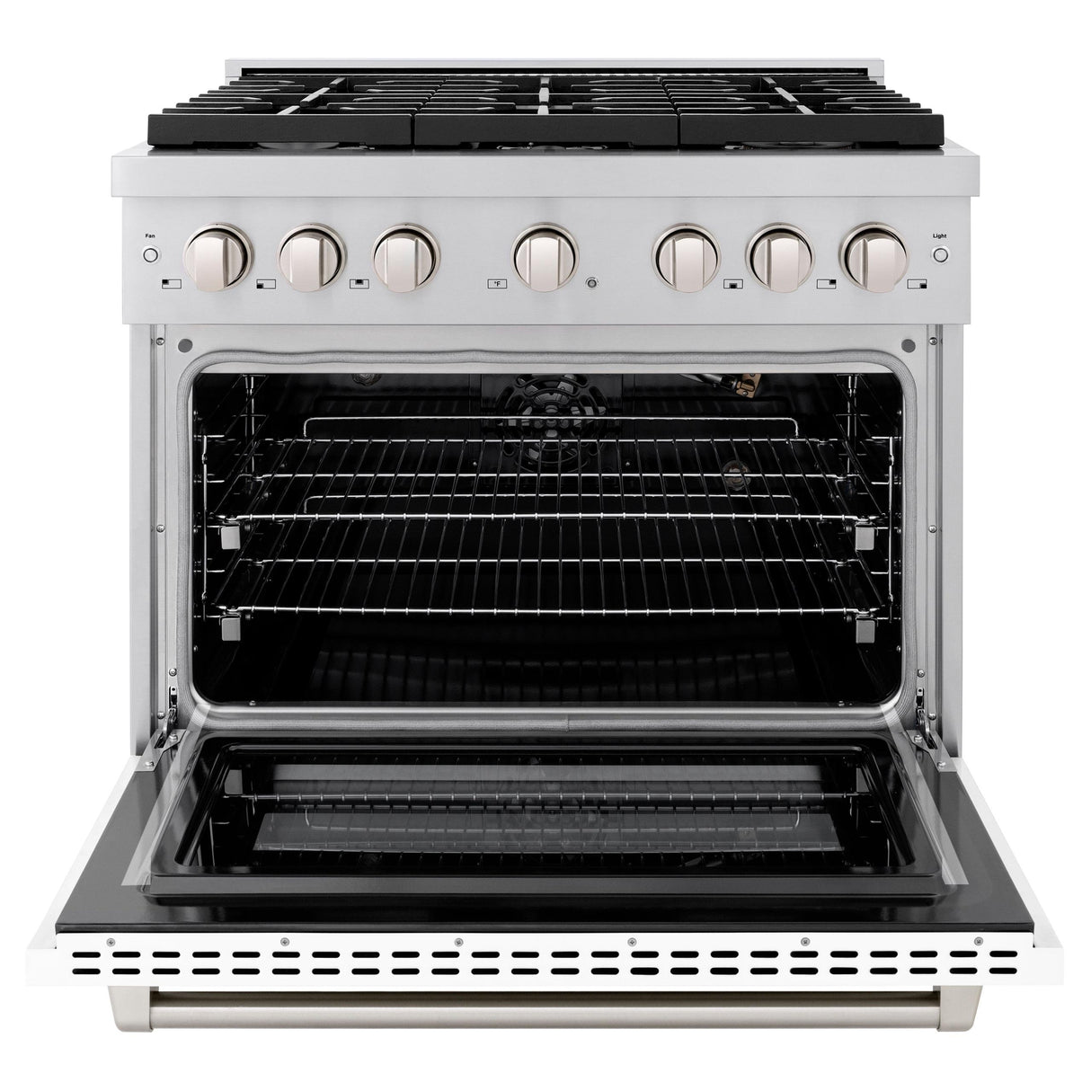 ZLINE 36 in. 5.2 cu. ft. 6 Burner Gas Range with Convection Gas Oven in Stainless Steel with White Matte Door (SGR-WM-36)