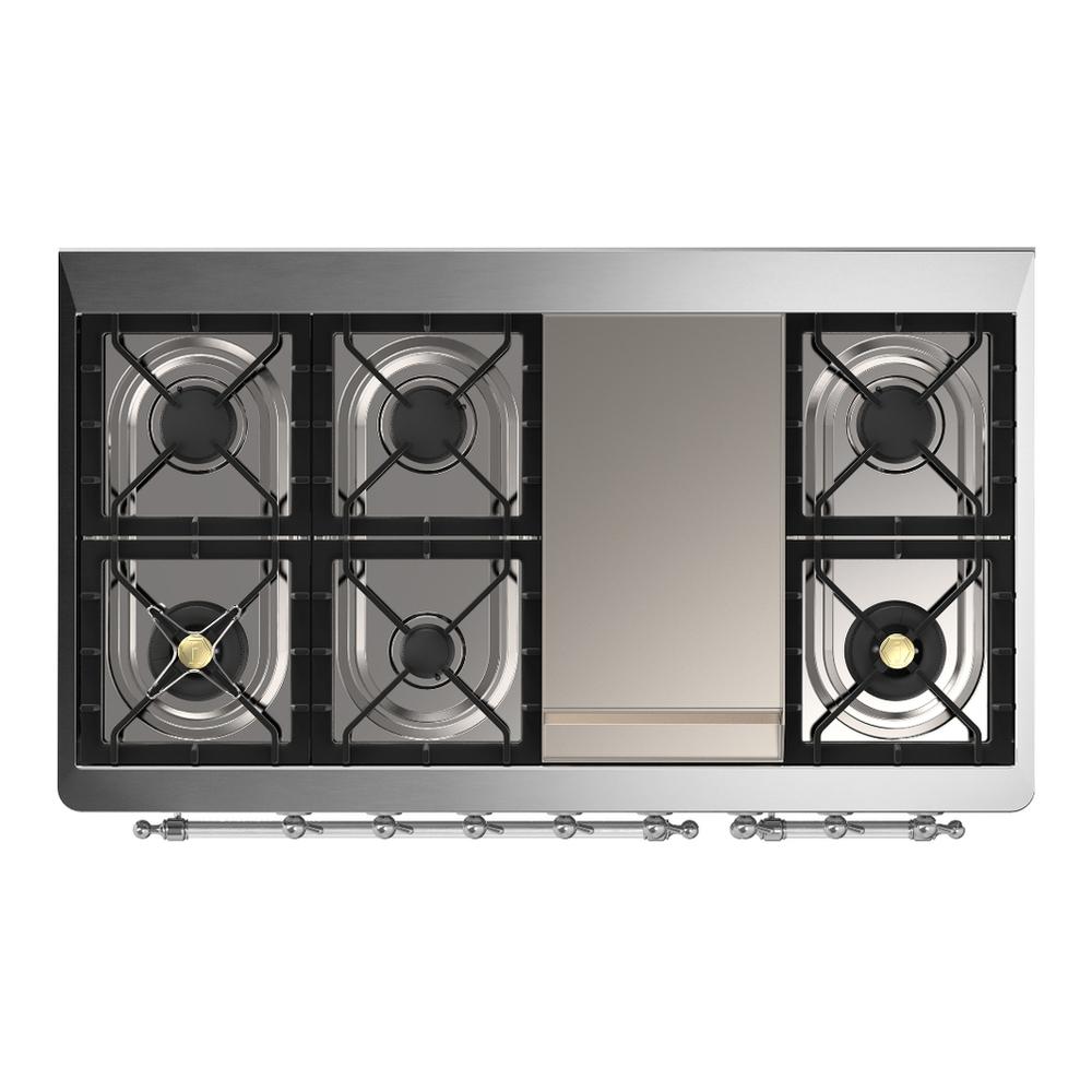 ILVE UM48FNR3EGCLP Majestic III 48 inch Dual Fuel Range with 8 Burners and Griddle, Dual Function Burner up to 25,000 BTU (Liquid Propane, Triple Glass Door, Emerald Green, Chrome)