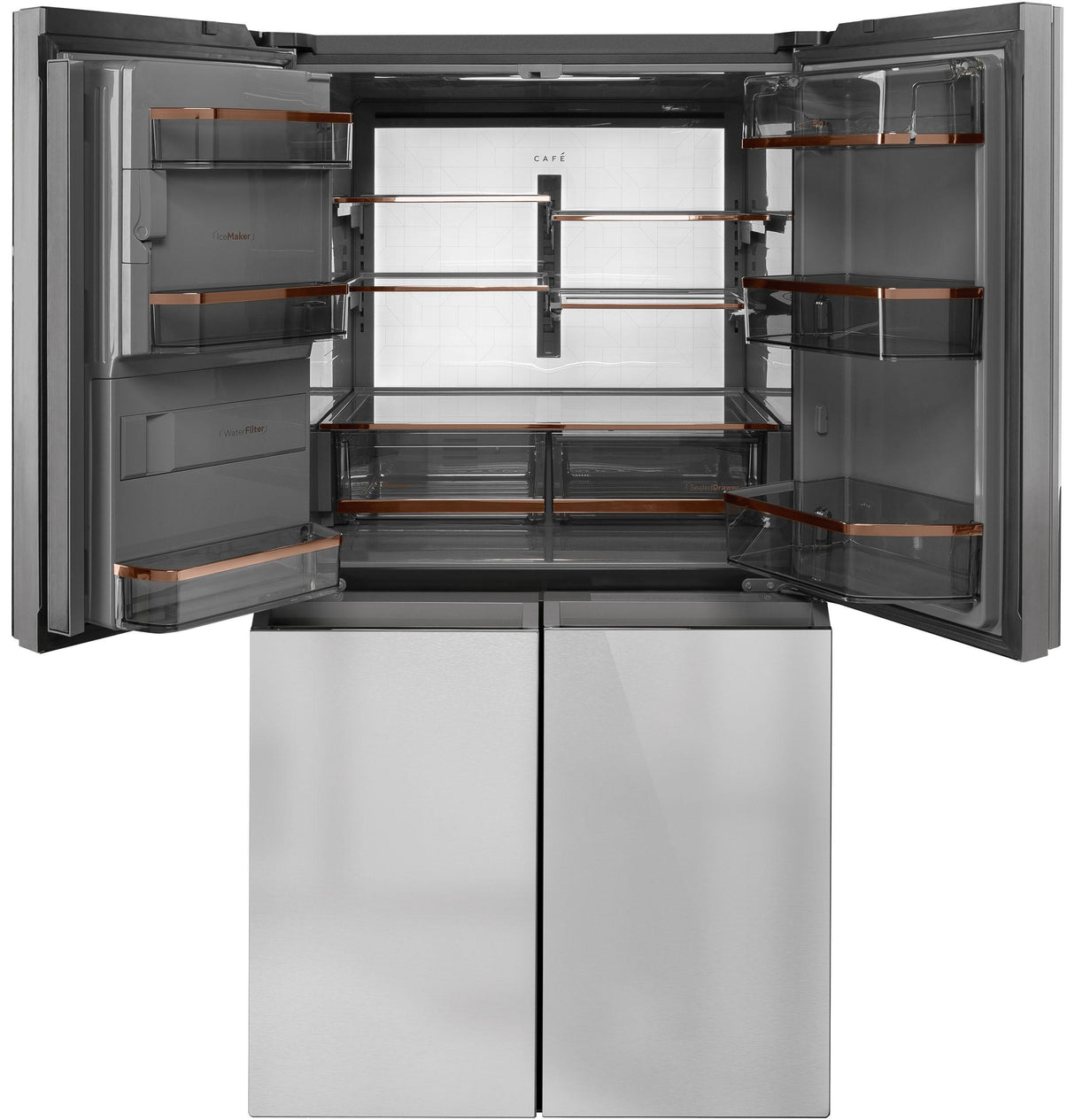 CAF(EBACK)™ ENERGY STAR® 27.4 Cu. Ft. Smart Quad-Door Refrigerator in Platinum Glass