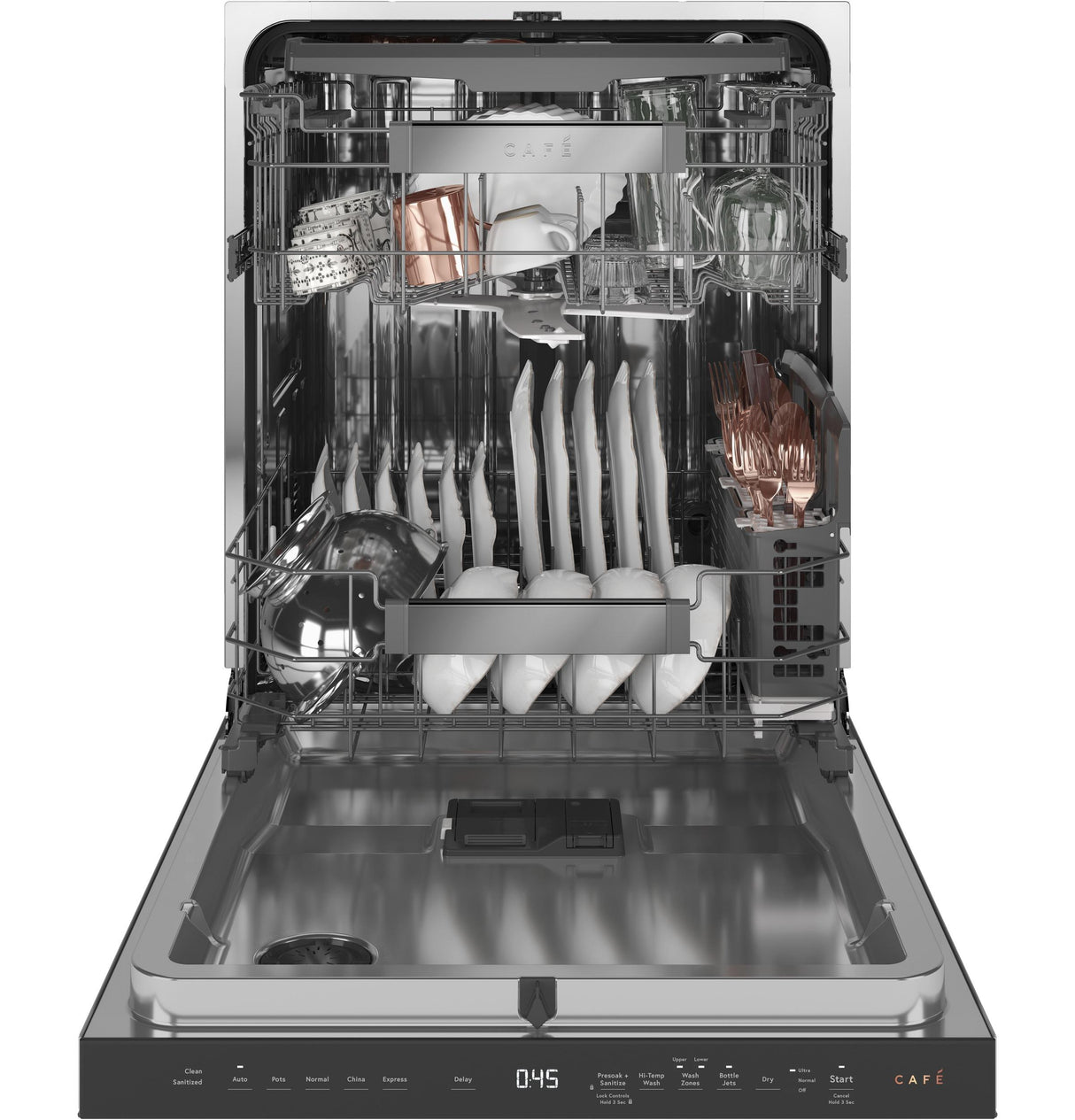 Café™ ENERGY STAR® Stainless Steel Interior Dishwasher with Sanitize and Ultra Wash & Dry in Platinum Glass