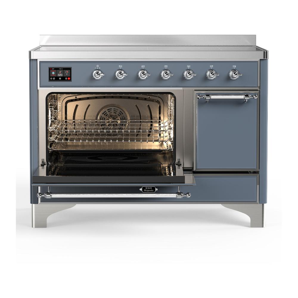 ILVE UMIB48QNR3BGC Majestic III 48 inch Induction Range with 6 Elements, 5.02 cu. ft. Total Oven Capacity (Solid Door, Blue Grey, Chrome)