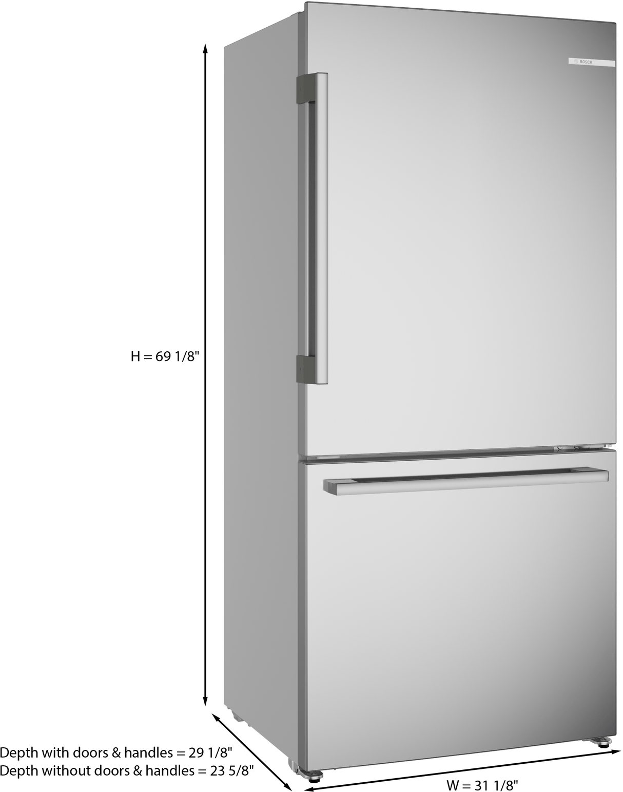 100 Series, free-standing fridge-freezer with freezer at bottom, Brushed steel (with anti-fingerprint), Total No Frost