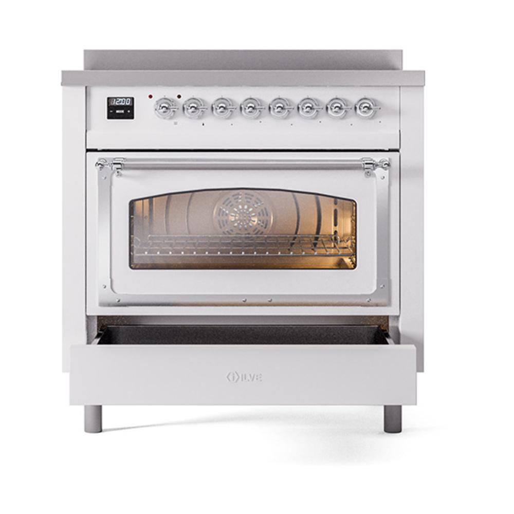 ILVE UNI366NMPWHC Nostalgie II Noblesse 36 inch Induction Range (Triple Glass Door, White, Chrome)