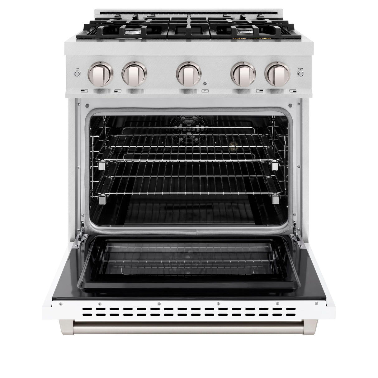 ZLINE 30 in. 4.2 cu. ft. Select Dual Fuel Range with 4 Burner Gas Cooktop and Electric Convection Oven in DuraSnow' Stainless Steel with White Matte Door (HDRS-WM-30)