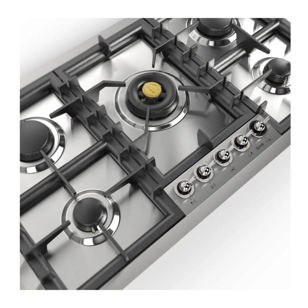 ILVE UHCPT95NSSCLP Nostalgie II 36 inch Built-In Gas Cooktop with Total Black Brass Burners, in Stainless Steel (5 Sealed Burners, Liquid Propane, Chrome)