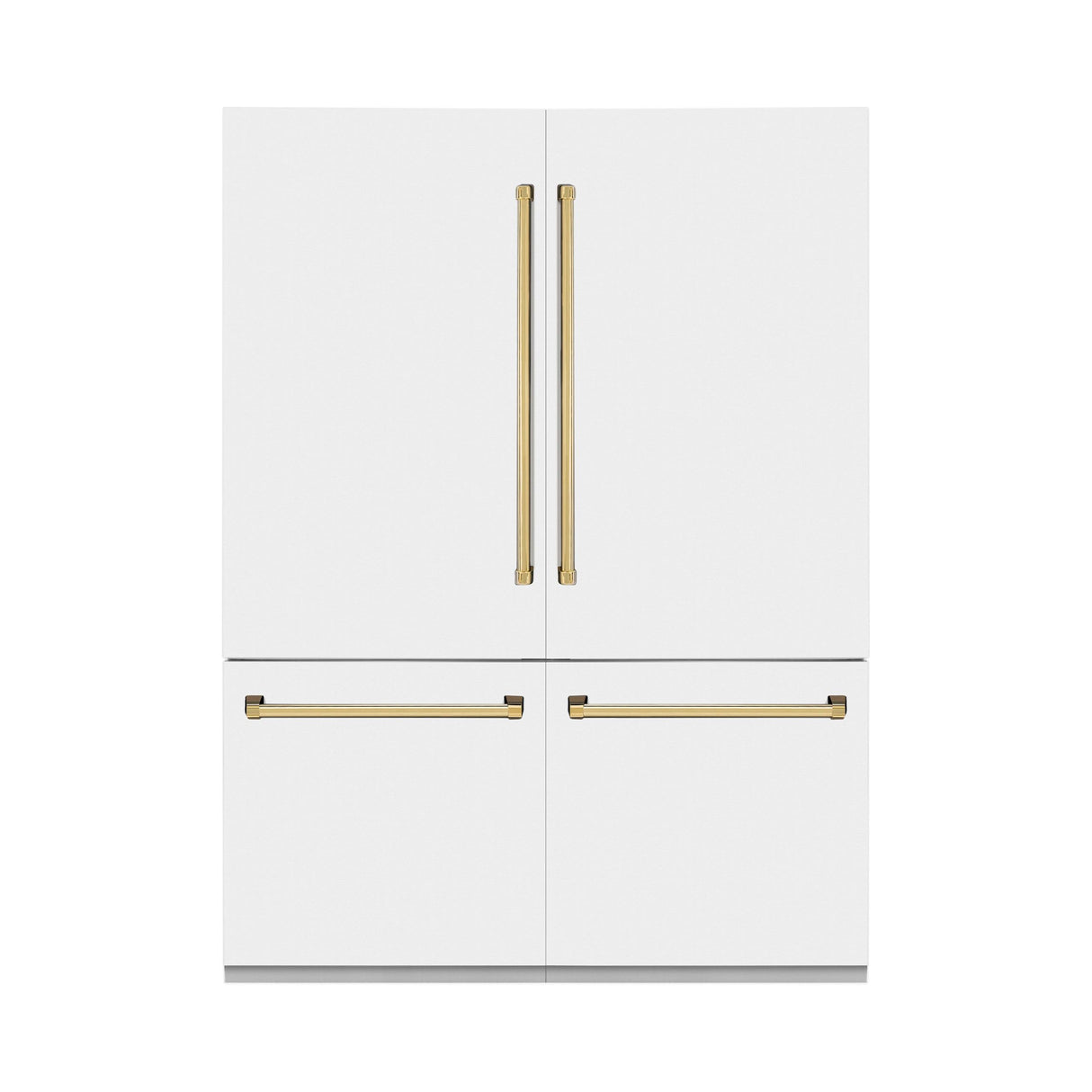 ZLINE 60" Autograph Edition 32.2 cu. ft. Built-in 4-Door French Door Refrigerator with Internal Water and Ice Dispenser in White Matte with Polished Gold Accents (RBIVZ-WM-60-G)