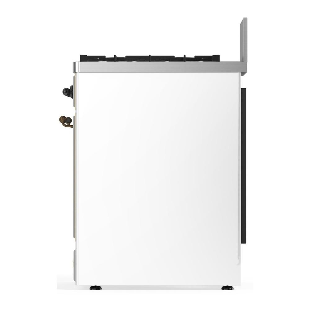 ILVE UM30QNR3WHB Majestic III 30 inch Dual Fuel Range with 5 Black Brass Burners, Dual Function Burner up to 25,000 BTU (Natural Gas, Solid Door, White, Burnished)