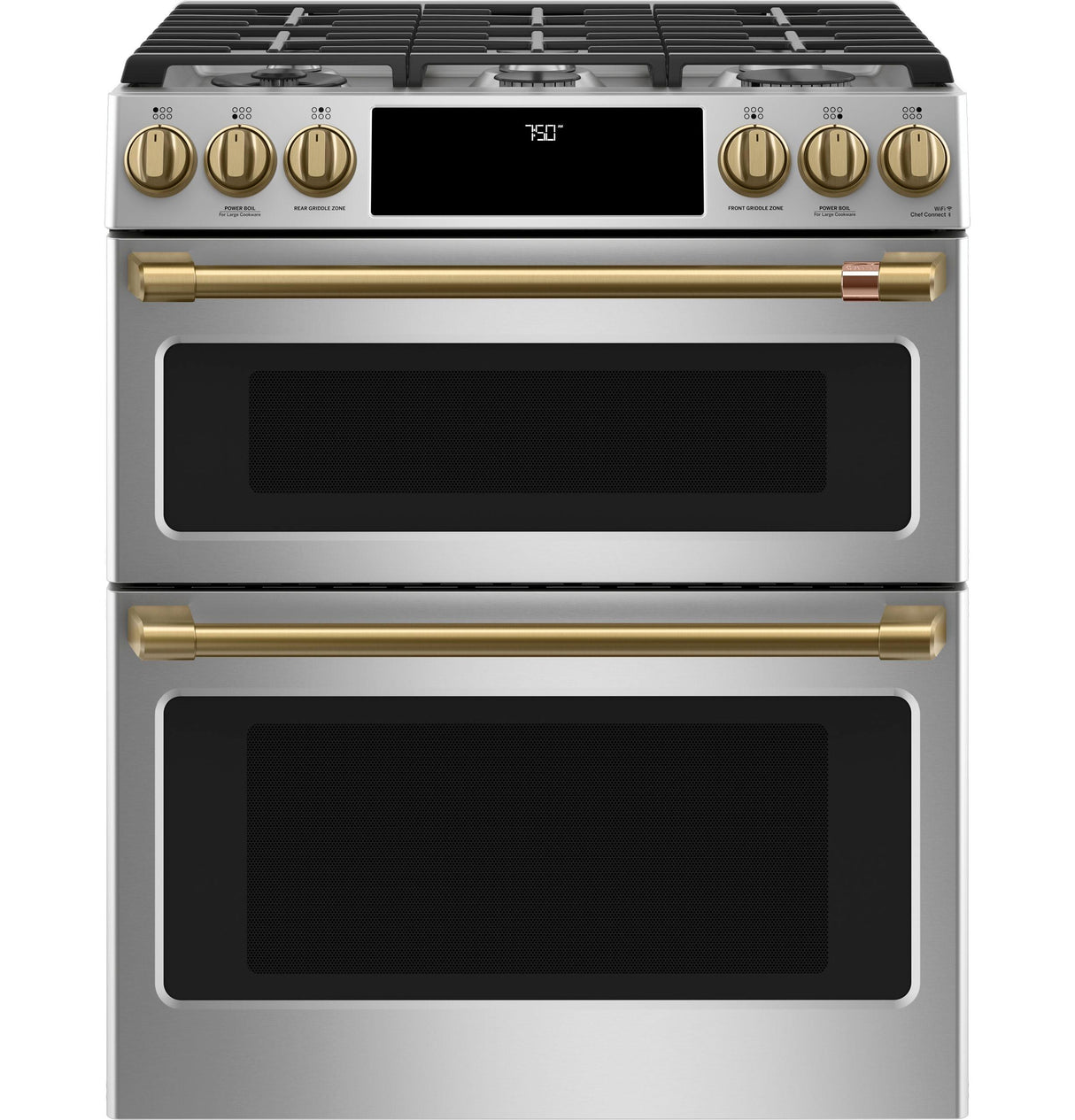 Café 30" Smart Slide-In, Front-Control, Gas Double-Oven Range with Convection