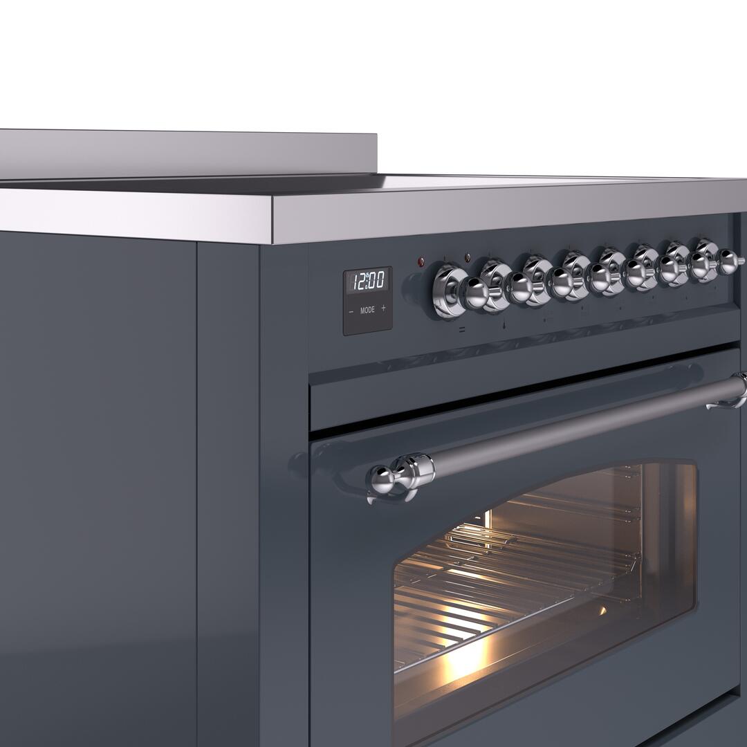 Nostalgie II 36 Inch Electric Freestanding Range in Blue Grey with Chrome Trim