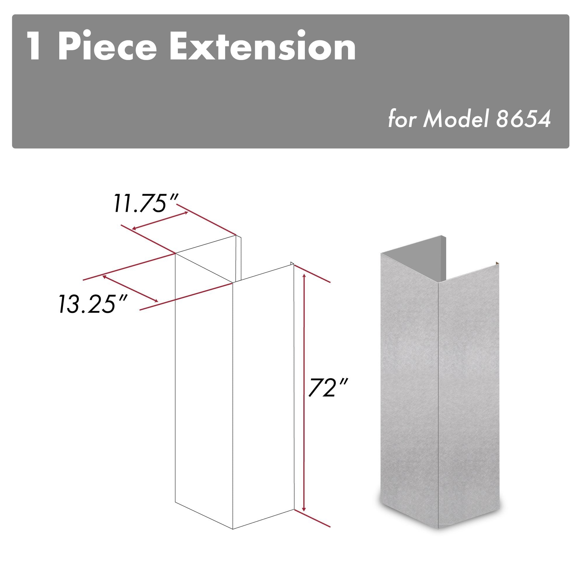 ZLINE 61" DuraSnow Stainless Steel Extended Chimney and Crown (8654-E)