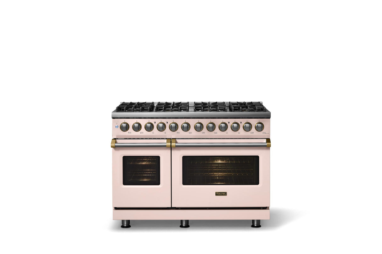 48"W. Dual Fuel Range (Burner: 8b, Finish: Blush, Trim: Brushed Brass, Fuel: Propane)