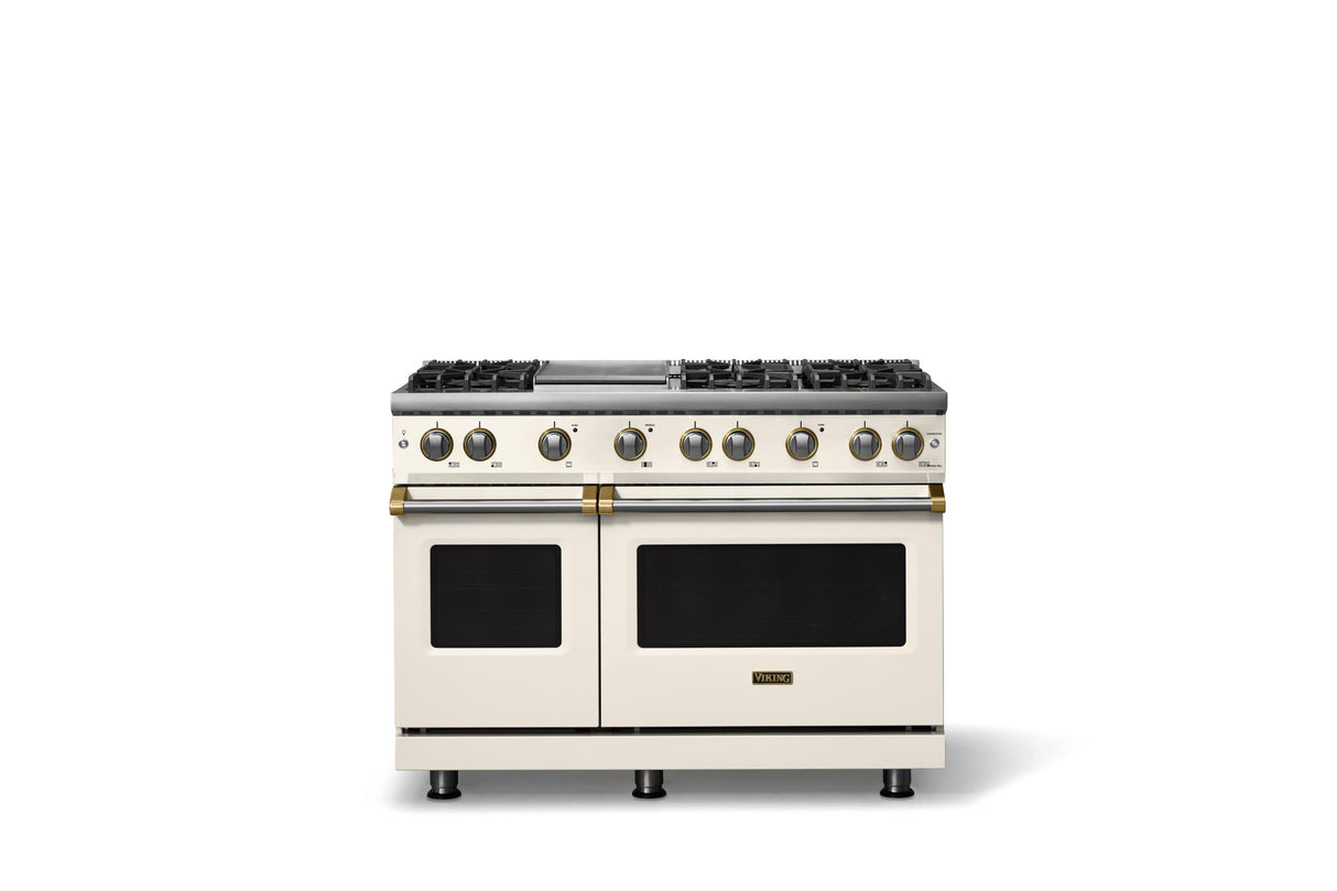 48"W. Sealed Burner Gas Range (Burner: 6g, Finish: Pure White, Trim: Brushed Brass, Fuel: Natural Gas)