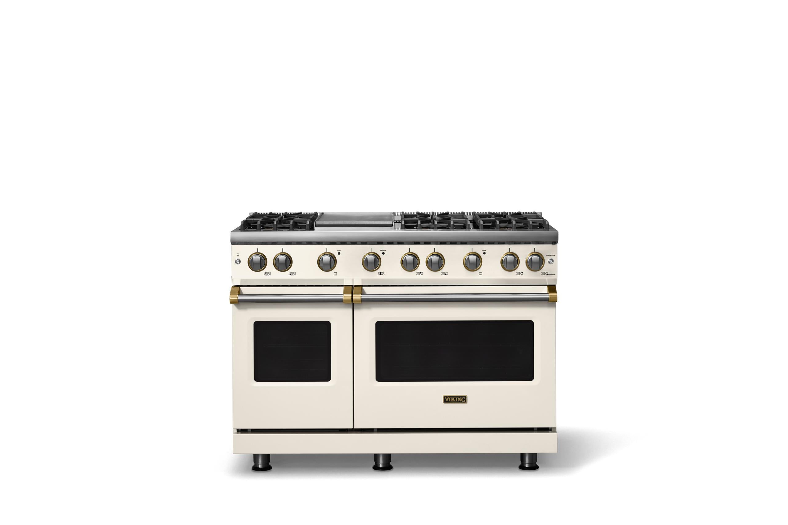48"W. Sealed Burner Gas Range (Burner: 6g, Finish: Pure White, Trim: Brushed Brass, Fuel: Natural Gas)