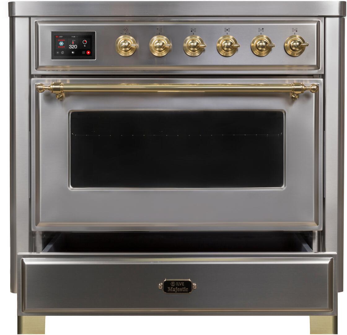 Majestic II 36 Inch Electric Freestanding Range in Stainless Steel with Brass Trim