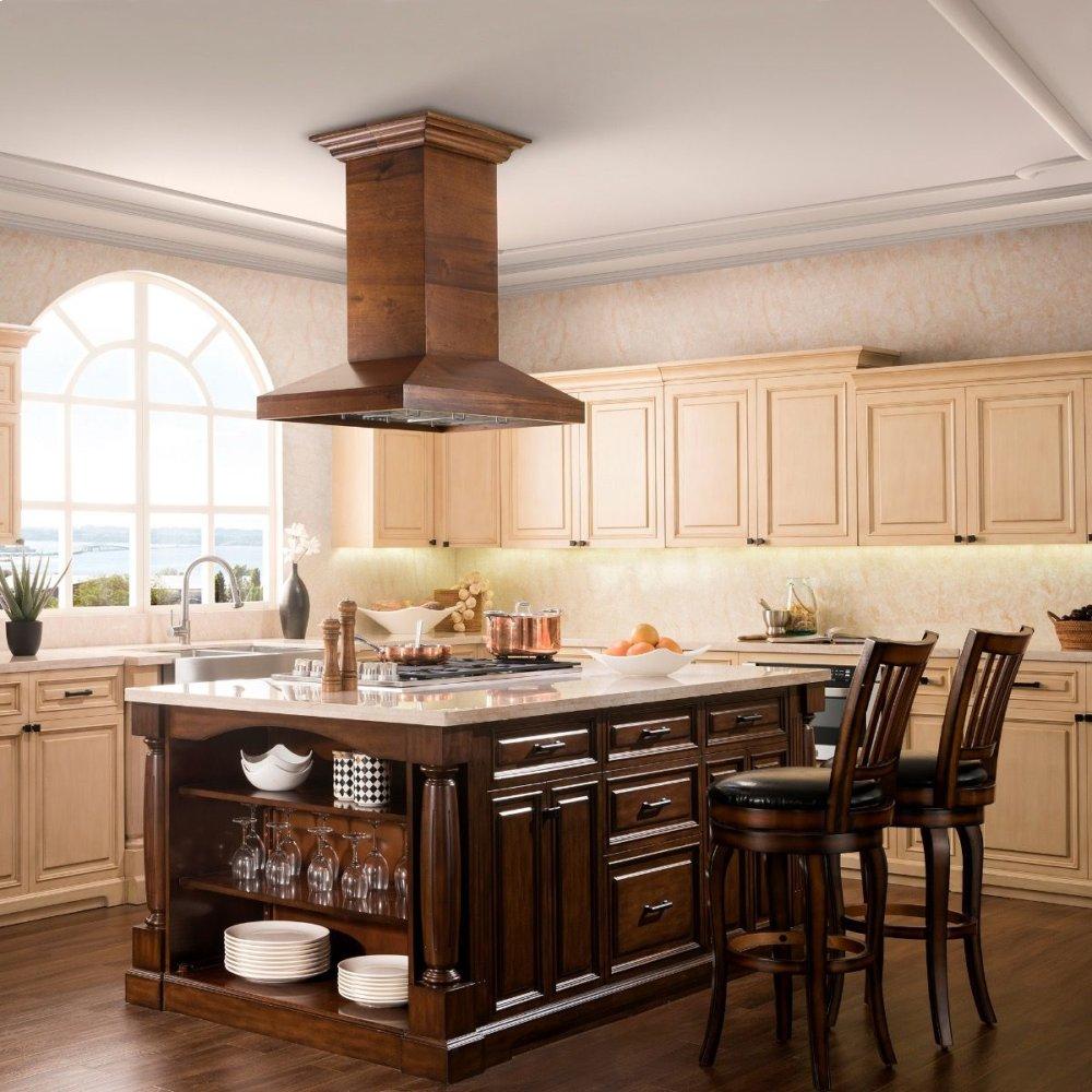 ZLINE 42 in. Wooden Island Mount Range Hood in Walnut - Includes Remote Motor