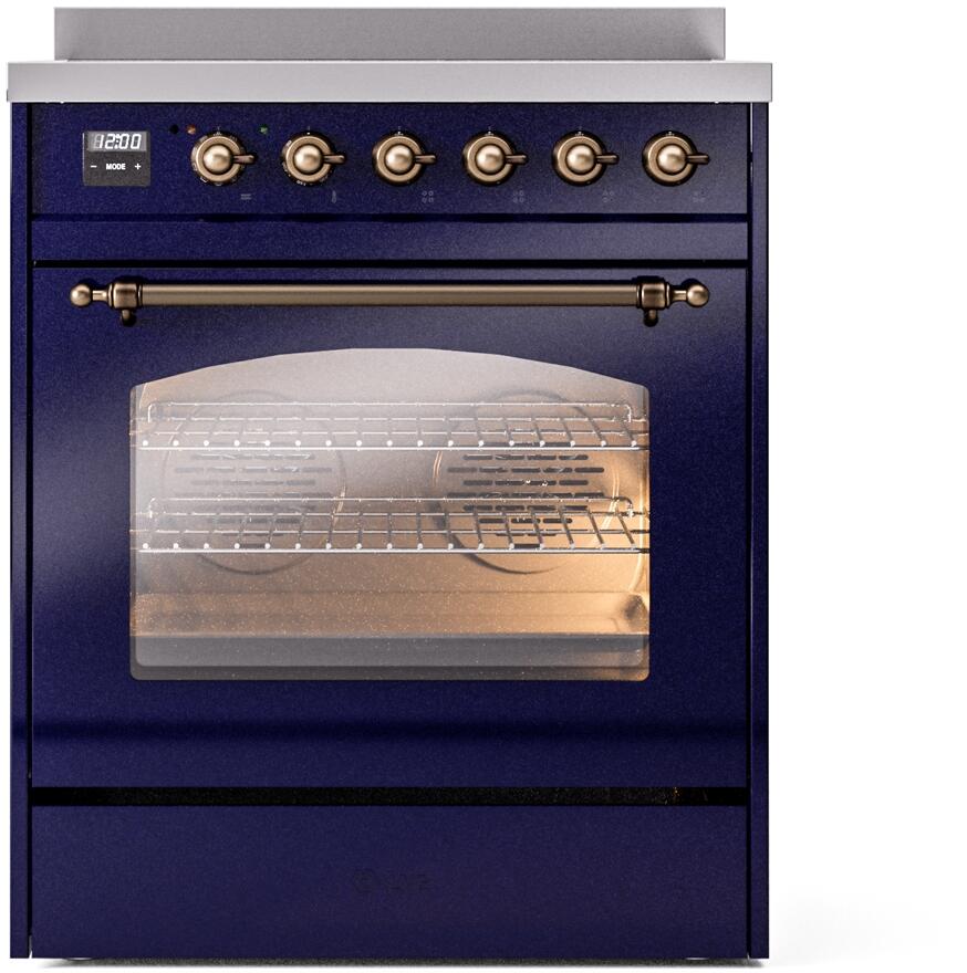 Nostalgie II 30 Inch Electric Freestanding Range in Blue with Bronze Trim