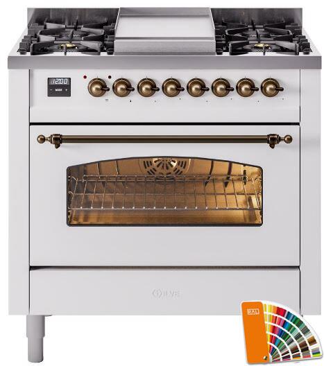 Nostalgie II 36 Inch Dual Fuel Natural Gas Freestanding Range in RAL Custom Color with Bronze Trim