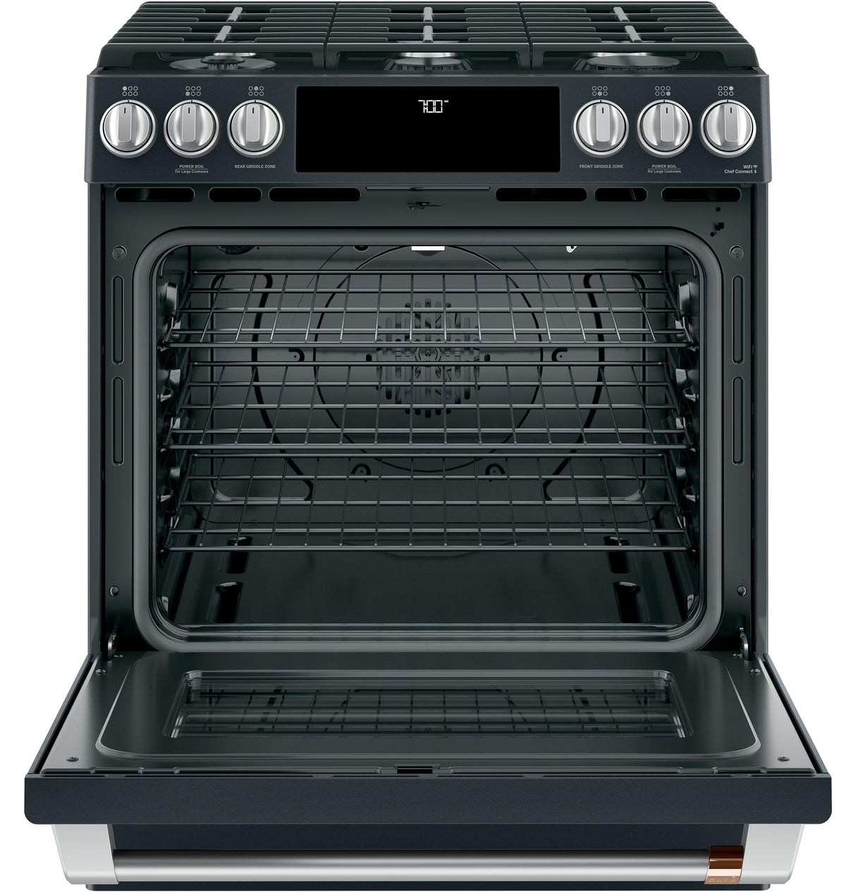 Café™ 30" Smart Slide-In, Front-Control, Gas Range with Convection Oven