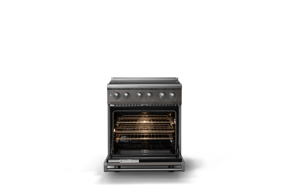 30"W. Induction Range (Finish: Damascus Gray, Trim: Polished Chrome)