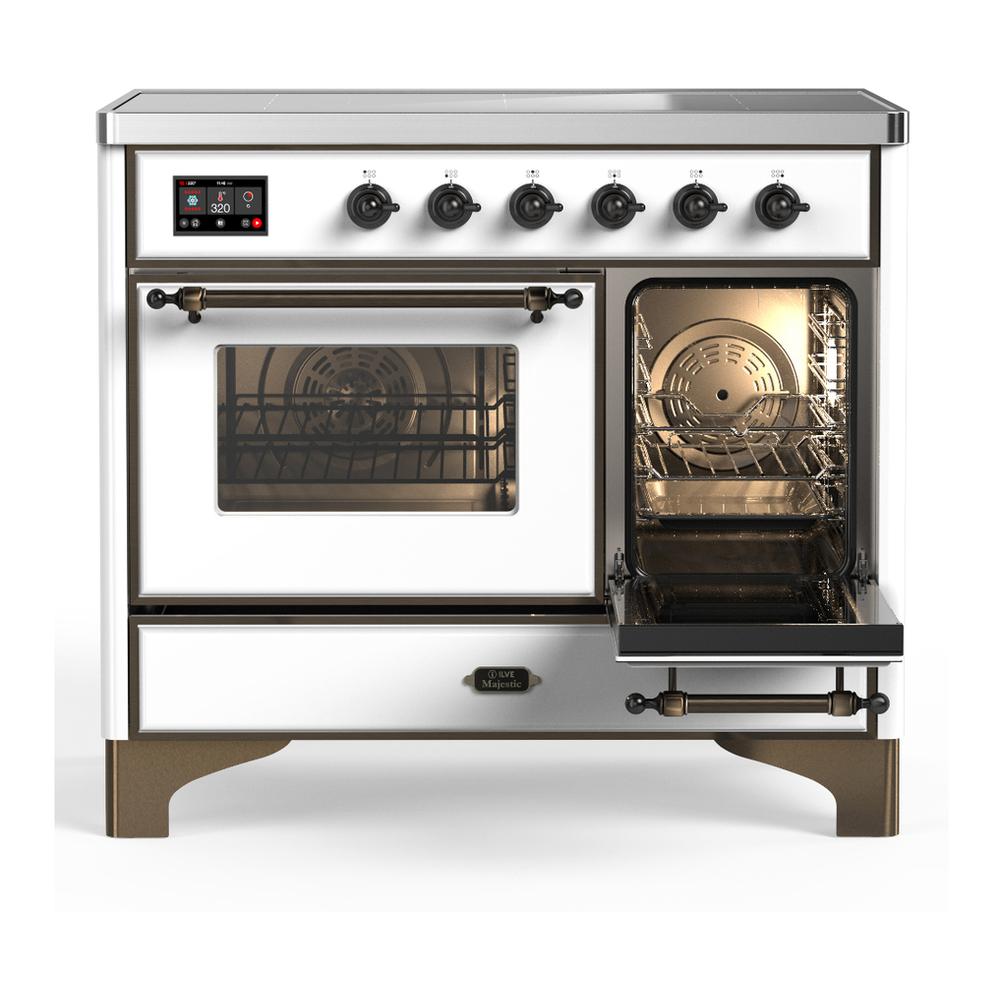 ILVE UMDIB40NR3WHB Majestic III 40 inch Induction Range with 6 Elements, 3.82 cu. ft. Total Oven Capacity (Triple Glass Door, White, Burnished)