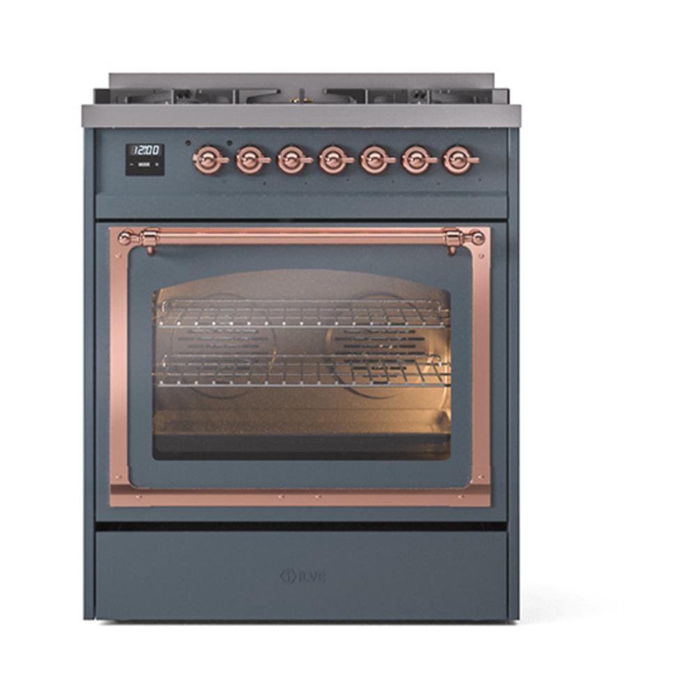 ILVE UN30NMPBGPLP Nostalgie II Noblesse 30 inch Dual Fuel Range (Liquid Propane, Triple Glass Door, Blue Grey, Copper)