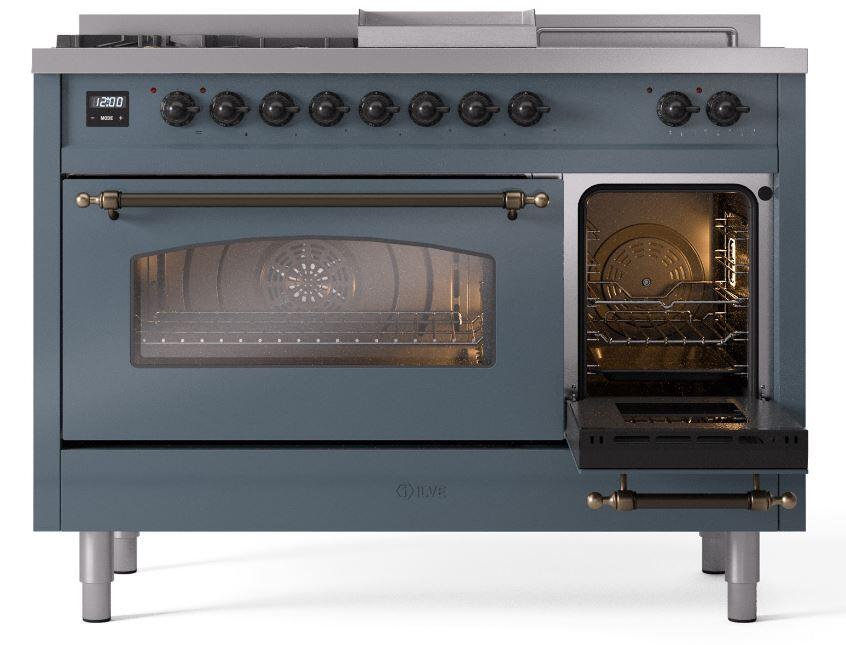 Nostalgie II 48 Inch Dual Fuel Liquid Propane Freestanding Range in Blue Grey with Bronze Trim