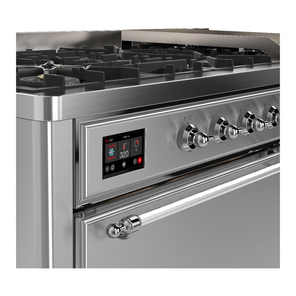 ILVE UM60FQNR3SSCLP Majestic III 60 inch Dual Fuel Range with 9 Burners and Griddle, Dual Function Burner up to 25,000 BTU (Liquid Propane, Solid Door, Stainless Steel, Chrome)