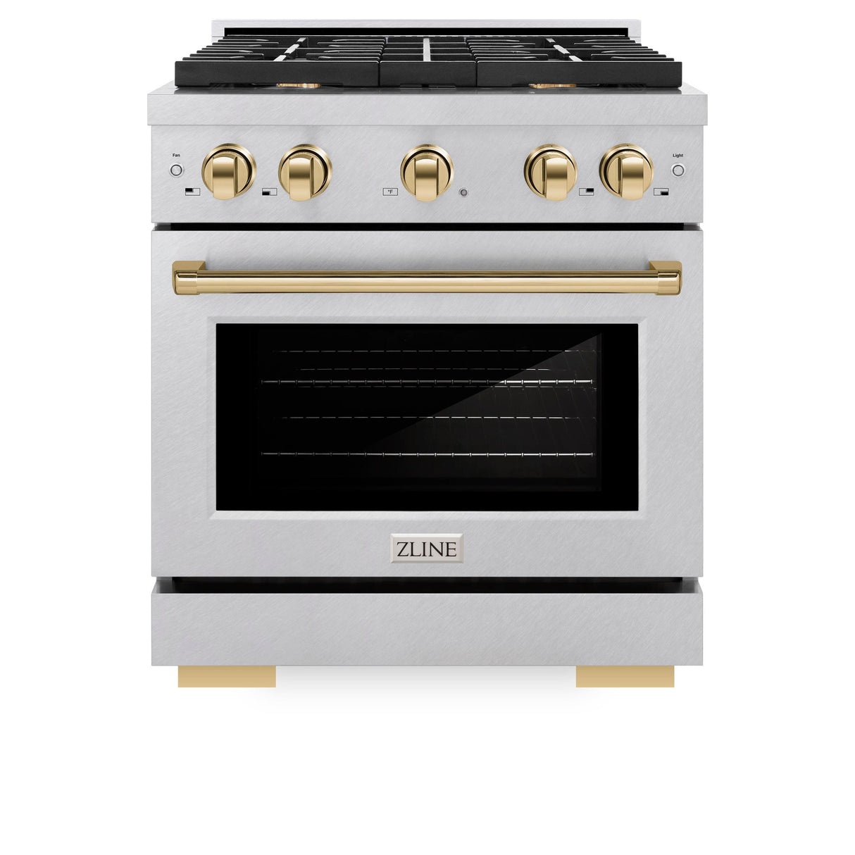 ZLINE Autograph Edition 30 in. 4.2 cu. ft. 4 Burner Gas Range with Convection Gas Oven in DuraSnow' Stainless Steel and Polished Gold Accents (SGRSZ-30-G)
