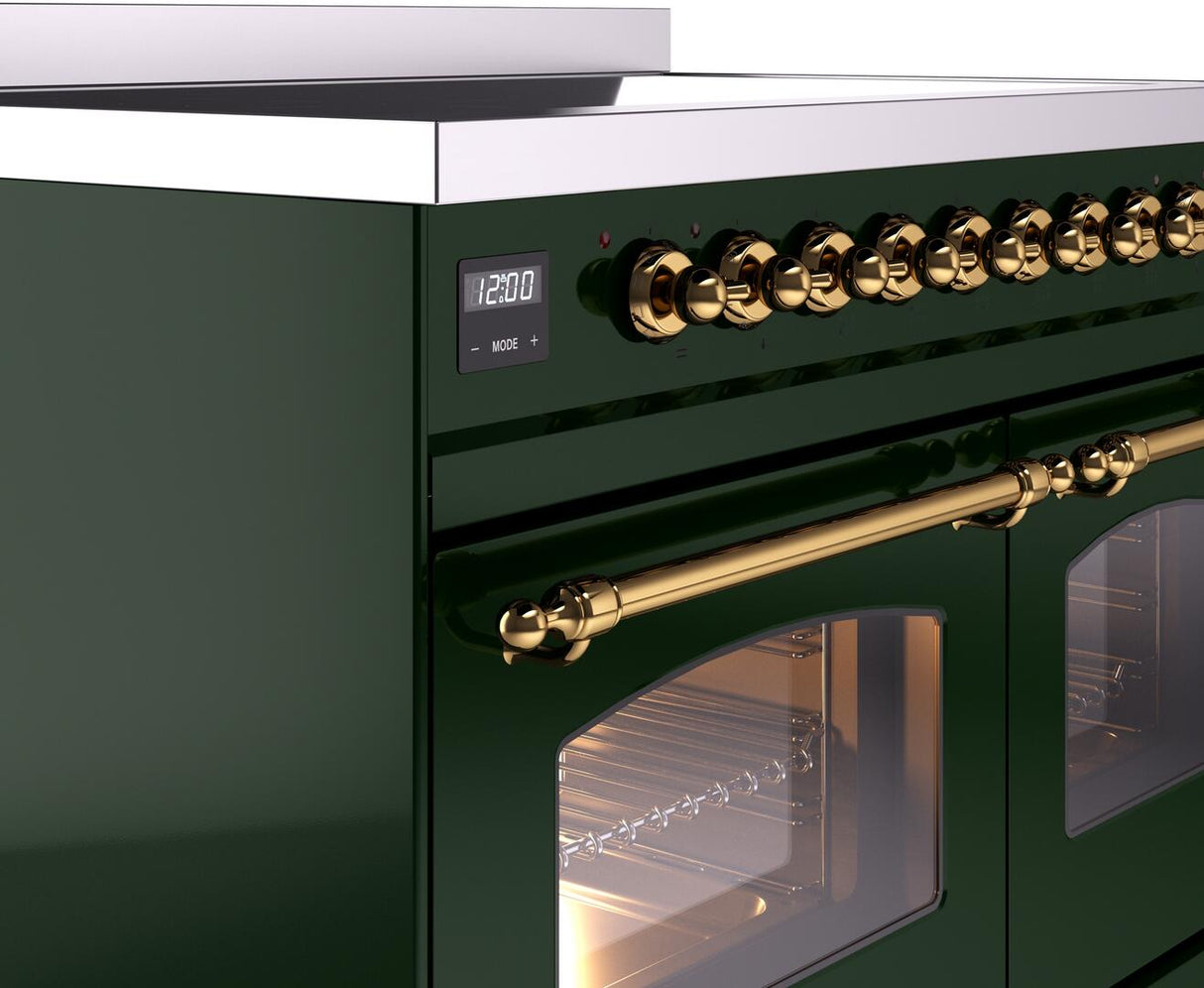 Nostalgie II 40 Inch Electric Freestanding Range in Emerald Green with Brass Trim