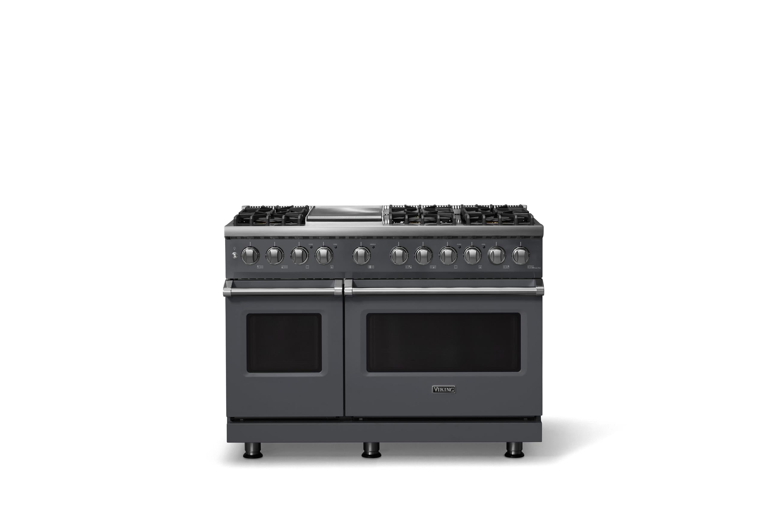 48"W. Dual Fuel Range (Burner: 6g, Finish: Cast Black, Trim: Polished Chrome, Fuel: Propane)