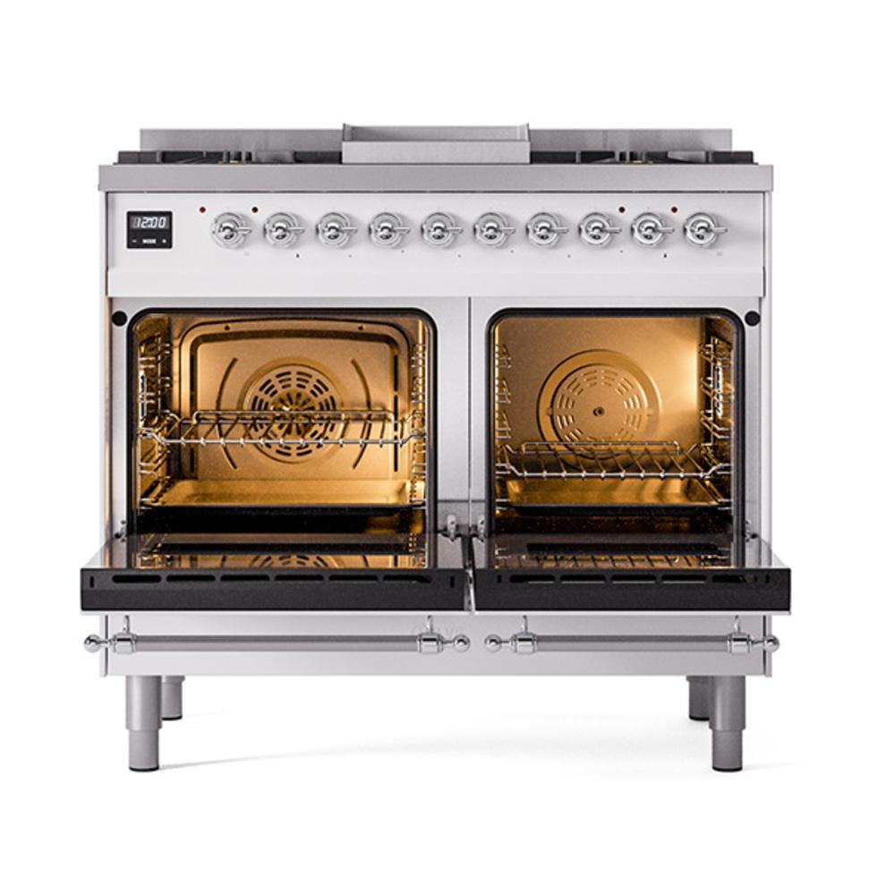ILVE UND40FNMPWHCLP Nostalgie II Noblesse 40 inch Dual Fuel Range (Liquid Propane, Triple Glass Door, White, Chrome)