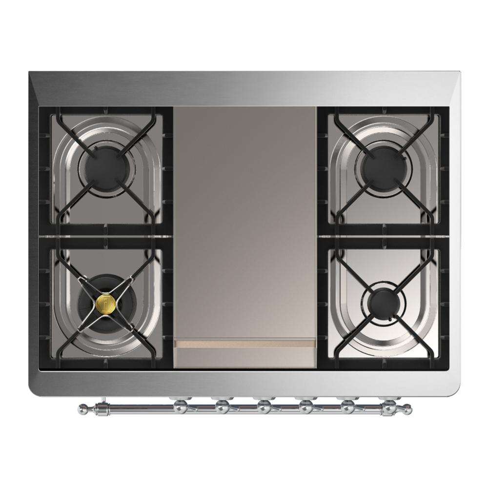 ILVE UM36FQNR3AWC Majestic III 36 inch Dual Fuel Range with 6 Black Brass Burners and Griddle, Dual Function Burner up to 25,000 BTU (Solid Door, Antique White, Chrome, Natural Gas)