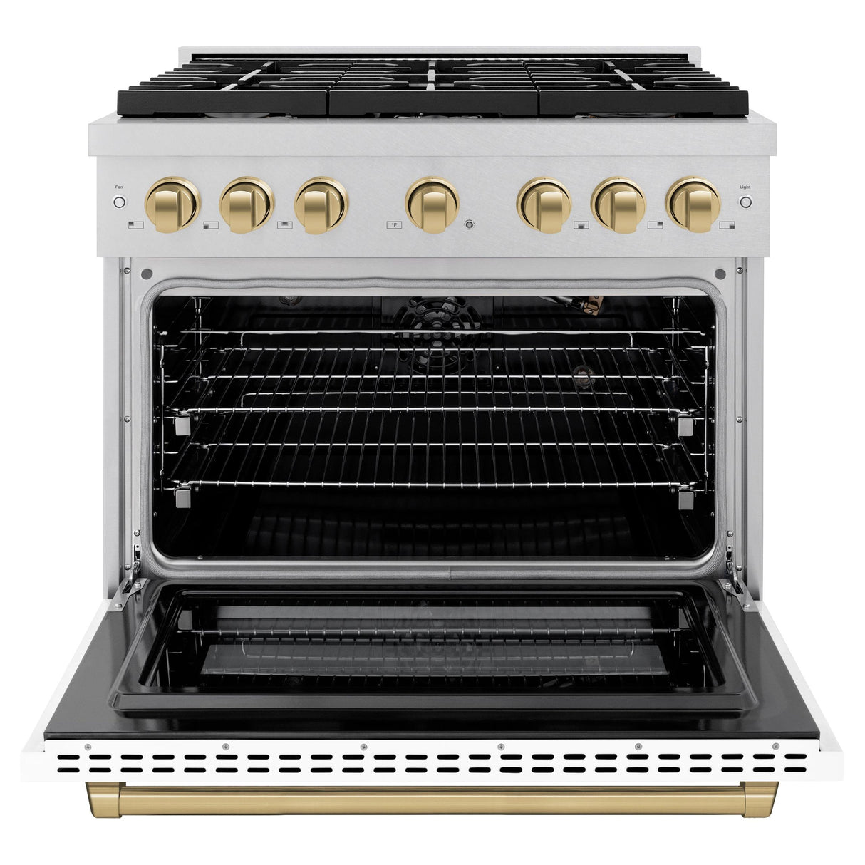 ZLINE Autograph Edition 36 in. 5.2 cu. ft. 6 Burner Gas Range with Convection Gas Oven in DuraSnow' Stainless Steel with White Matte Door and Champagne Bronze Accents (SGRSZ-WM-36-CB)