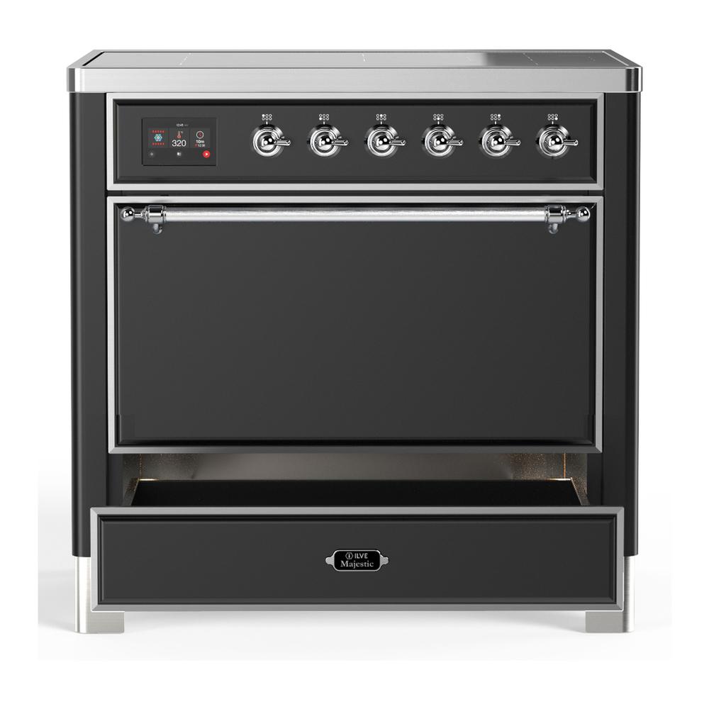 ILVE UMIB36QNR3MGC Majestic III 36 inch Induction Range with 6 Elements, 3.5 cu. ft. Total Oven Capacity (Solid Door, Graphite Matte, Chrome)