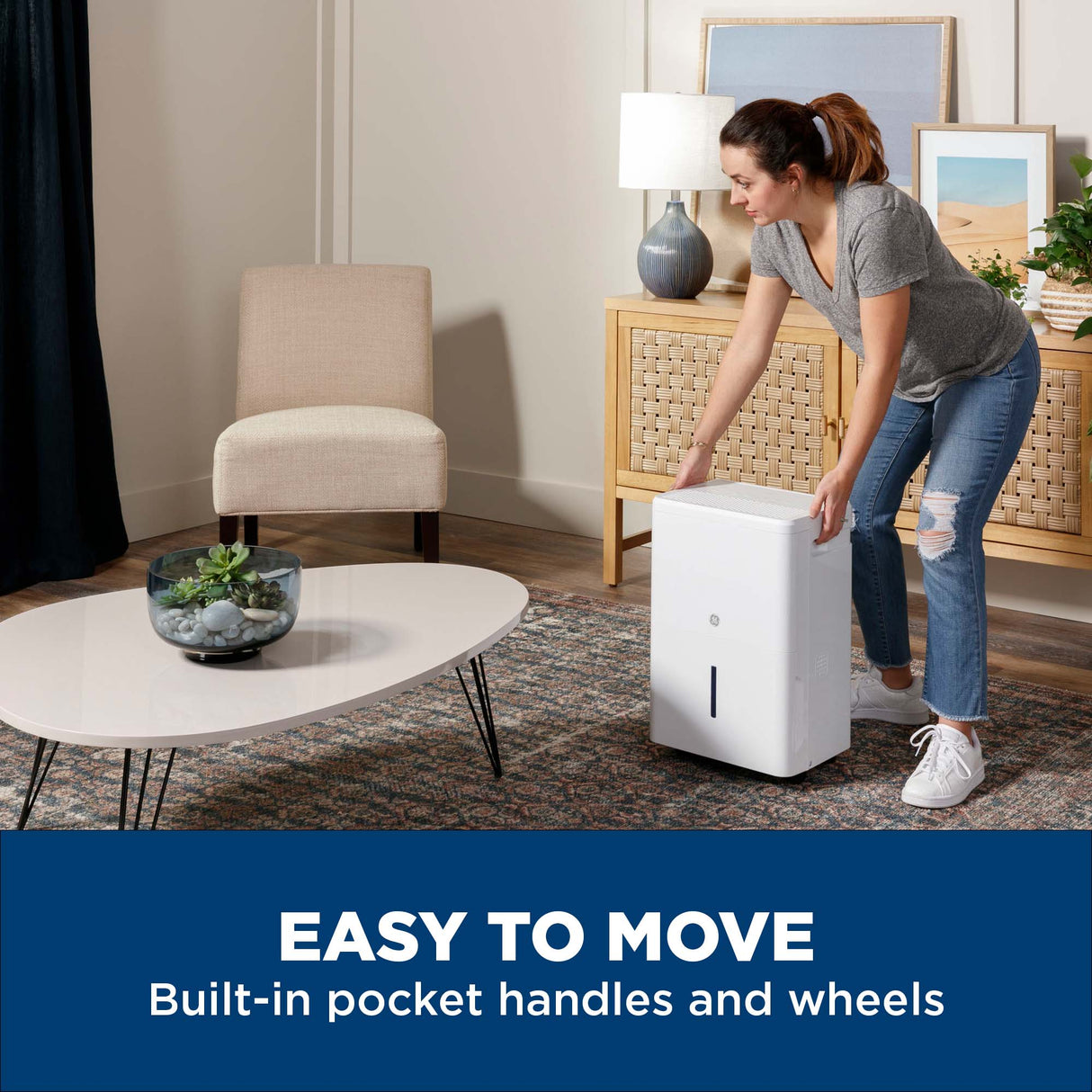 GE® 50 Pint Portable Dehumidifier with Smart Dry for Wet Spaces