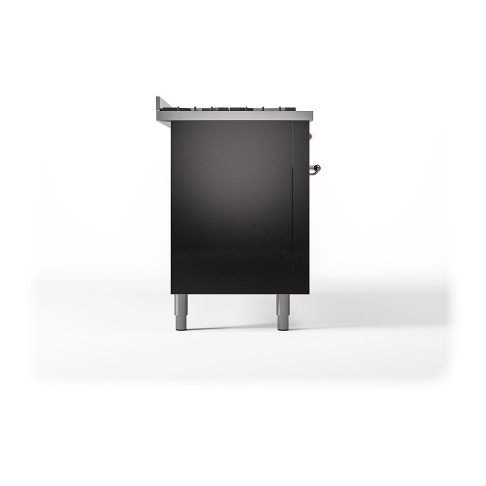 ILVE UN60FQNMPBKPLP Nostalgie II Noblesse 60 inch Dual Fuel Range (9 Sealed Burners + Griddle, Liquid Propane, Solid Door, Glossy Black, Copper)