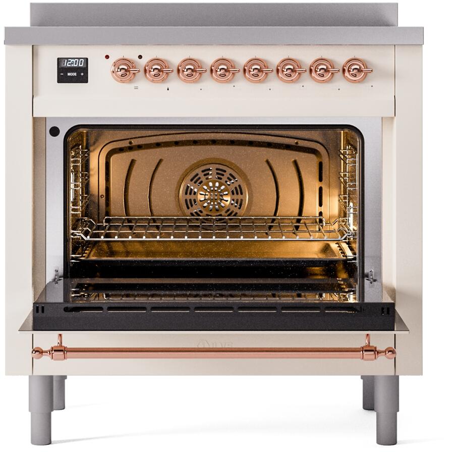 Nostalgie II 36 Inch Electric Freestanding Range in Antique White with Copper Trim