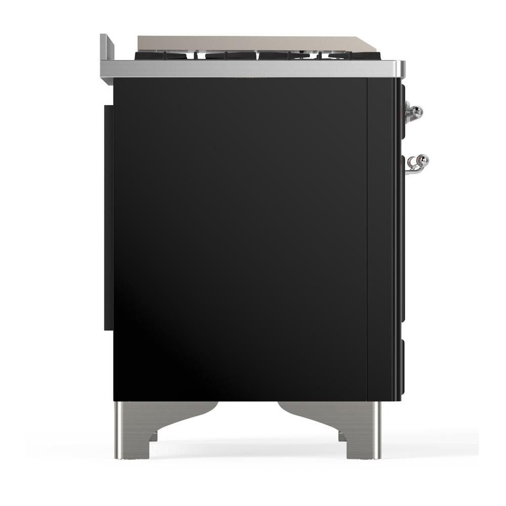 ILVE UM60FNR3BKCLP Majestic III 60 inch Dual Fuel Range with 9 Burners and Griddle, Dual Function Burner up to 25,000 BTU (Liquid Propane, Triple Glass Door, Glossy Black, Chrome)
