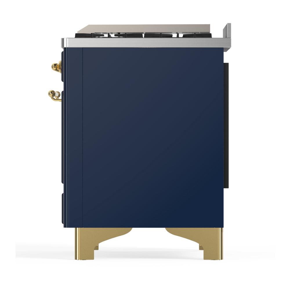ILVE UM48FQNR3MBGLP Majestic III 48 inch Dual Fuel Range with 8 Burners and Griddle, Dual Function Burner up to 25,000 BTU (Liquid Propane, Solid Door, Midnight Blue, Brass)