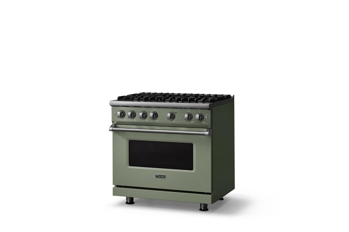 36"W. Sealed Burner Gas Range (Burner: 6b, Finish: Eucalyptus, Trim: Polished Chrome, Fuel: Natural Gas)