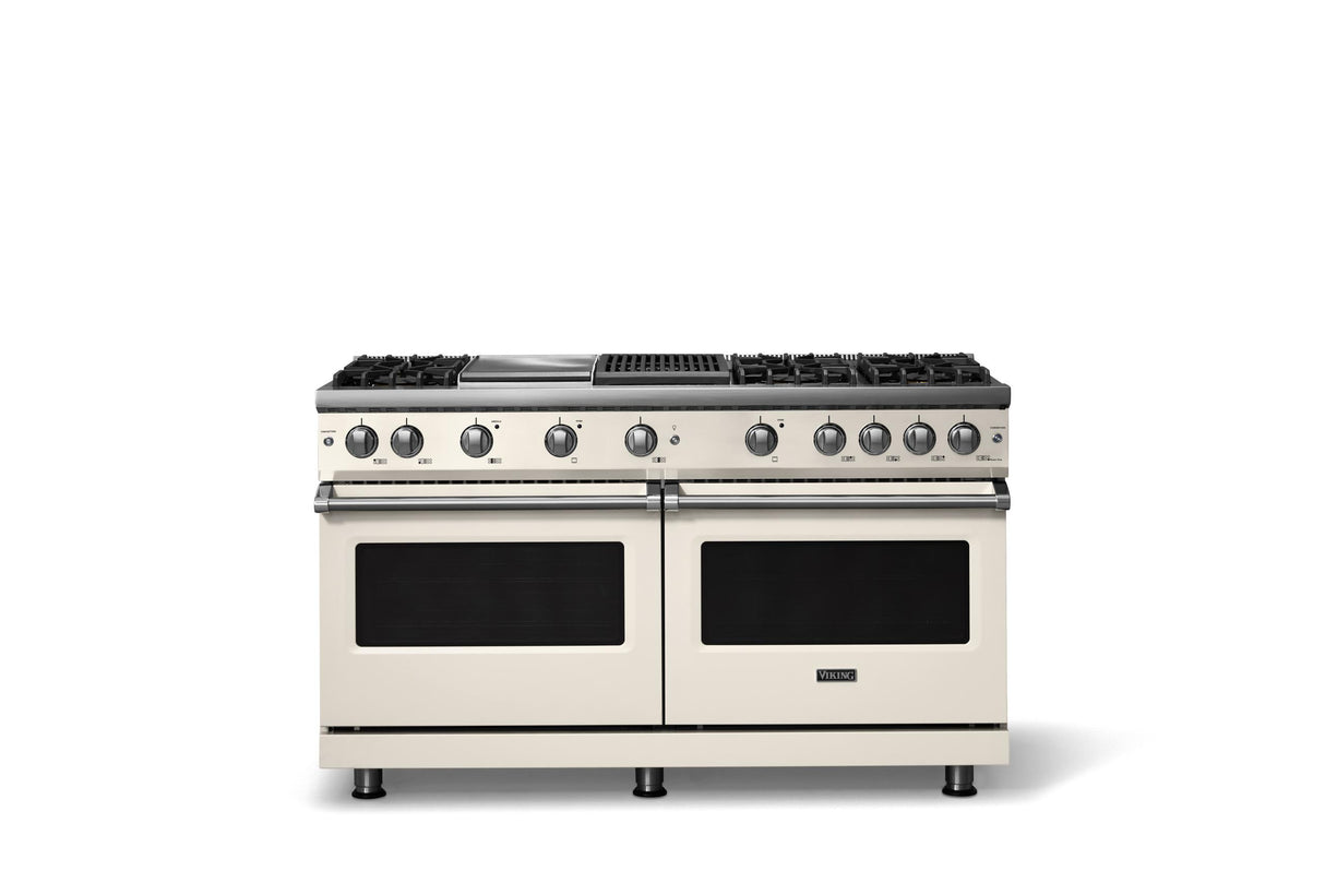 60"W. Sealed Burner Gas Range (Finish: Pure White, Trim: Polished Chrome, Fuel: Propane)