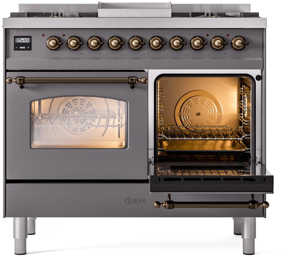 Nostalgie II 40 Inch Dual Fuel Liquid Propane Freestanding Range in Matte Graphite with Bronze Trim